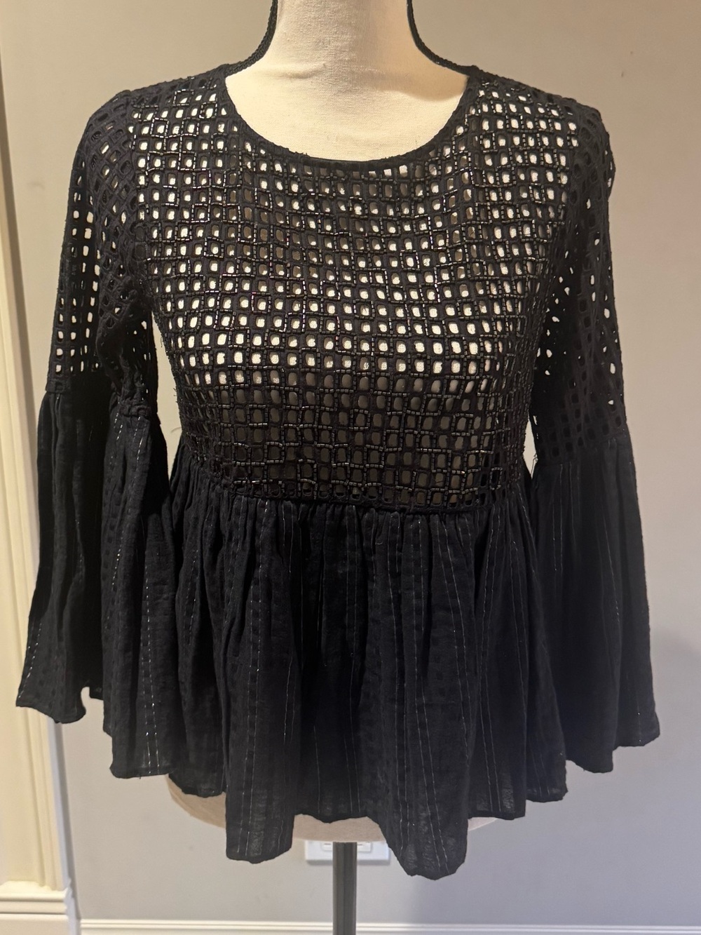 Maeve Black Crochet Peasant Blouse